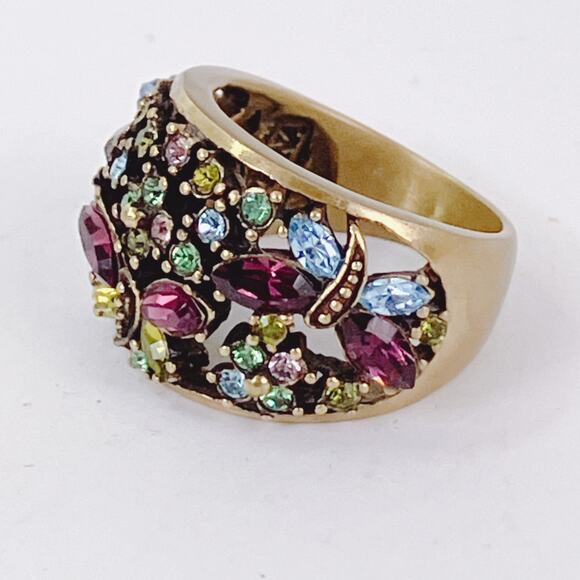 Signed Heidi Daus Gold Tone Multicolor Purple Butterfly Statement Ring Size 7 - Picture 6 of 12